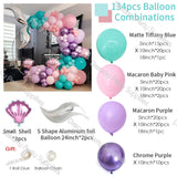 CIFEEO 134pcs Pastel Little Mermaid Balloon Arch Kit Maca Purple Pink Shell Balloon Garland Birthday Party Princess Decoration Backdrop