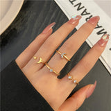 Cifeeo 25Style Bohemian Vintage Gold Color Geometric Square Round Rings Set for Women Black Stone Rings Silver Color Chain Ring Jewelry