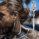 Christmas Gift SINGLE SILVER COLOR DAGGER EARRING MEN STAINLESS STEEL SWORD HUGGIE HOOPS EARRINGS COOL FASHION ROCK TATTOO MEN JEWELRY