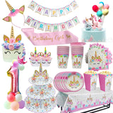 Unicorn Party 3-tier Cup Cake Stand Paper Plates Cups Balloon Birthday Party Decoration Kids Unicornio Party Girls Baby Shower