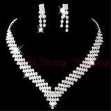 Christmas Gift Luxury Crystal Bridal Wedding Jewelry Sets African Beads Silver Color Rhinestone Women Girls Necklace Sets Engagement Party Gift