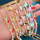 Cifeeo Fashion Bling Crystal Tennis Chain Choker Necklace for Women Gold Silver Color 7 Butterfly Cherry Pendant Necklace Party Jewelry