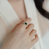 Korean Fashion Luxury Green Gem Metal Chain Gold Rings For Woman 2021 Neo Gothic Girl's Unusual Jewelry Wedding Set Accessories