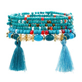 Vintage Ethnic Multilayer Big beads Bracelets Boho Statement Flower Bracelet Bangles For Women Summer Jewelry