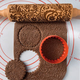 In stock ,Leaves Pattern Rolling Pin Christmas Wooden Embossing Baking Tools Flower Dough Engraved