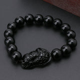 Feng Shui Obsidian Stone Beads Bracelet Men Women Unisex Wristband Gold Black Pixiu Wealth and Good Luck  Women Bracelet