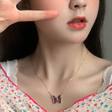 Trendy Colorful Butterfly Necklaces For Women Crystal Butterfly Pendant O Chain Necklace Korean Style Fashion Party Jewelry