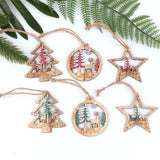Christmas Gift 6PCS Vintage Hollow Printed Christmas Star/Tree/Ball Wooden Pendants Ornaments Wood Crafts Christmas Tree Ornaments Decorations