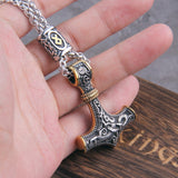 Christmas Gift Norse Vikings Thor's Hammer Mjolnir Scandinavian Rune Amulet Necklace Stainless Steel Chain Vegvisir Anchor Pendant Male Jewelry