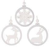 Christmas Gift 3PCS/lot Silver White Deer Snowflake Wooden Christmas Pendants Decorations DIY Wood Crafts XMAS Ornaments Festival Party Decor