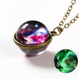 Christmas Gift Glow Night Star Planet Glass Ball Noctilucent Pendant Necklace Double-sided Luminescent Galaxy Nebula Cosmic Sweater Chain