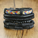 Christmas Gift Vnox 4Pcs/ Set Braided Wrap Leather Bracelets for Men Vintage Life Tree Rudder Charm Wood Beads Ethnic Tribal Wristbands