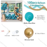 100pcs Balloon Garland Matte Aqua Blue Arch Kit Chrome Gold Balloons Baby Shower 1st Wedding Engagement Birthday Party Supplies