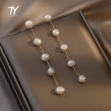 Korean Fashion Simple Baroque Pearl Tassel Long Earrings For Woman Gothic Girl's Elegant Jewelry Wedding Party Set Accessories