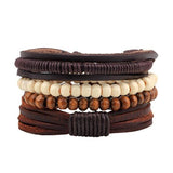 Vintage Wood Beads Bracelet Fashion Hand-knitted Multi-layer Leather Feather Stone Bracelet and Fashion Men's Bracelet Gift