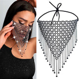 2021 New Fashion Crystal Masquerade Mask Women Party Jewelry Fishing Net Metal Rhinestone Tassle Shining Face Mask