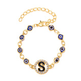 Christmas Gift Turkish Lucky Evil Eye Bracelet Gold Color Bangle Rhinestone Blue Eyes Letter Bracelet For Women Men Couple Gothic Jewelry