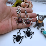 Vintage Halloween Punk Jewelry Earrings Funny Bat Five-star Red Dripping Spider Drop Earrings For Women Decoration Accessories