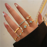 Cifeeo 25Style Bohemian Vintage Gold Color Geometric Square Round Rings Set for Women Black Stone Rings Silver Color Chain Ring Jewelry