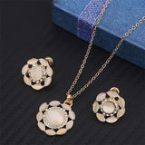 Fashion Golden Plated Opal Jewelry Sets For Woman Cubic Zirconia Water Drop Necklace Pendant Earrings Set Bridal Wedding Gift