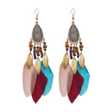 Cifeeo  Creative Retro Ethnic Women's Earrings Long Bohemian Style Feather Tassel Earrings