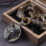 Christmas Gift Never Fade Men stainless steel Wolf head norse viking amulet thor hammer pendant necklace viking king chain