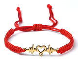 Christmas Gift Gold Heartbeat Cardiogram Bracelets Women Red Black Rope Handmade Weaving Lover Jewelry Bracelet Special Gifts for Best Friends