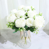 Christmas Gift Best Selling Beautiful Rose Peony Artificial Silk Flowers Small White Bouquet Home Party Winter Wedding Decoration Fake Flowers