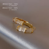 2022 New Design Opals Bamboo Shape Gold Adjustable Open Rings Korean fashion Jewelry Party Luxury Accessory For Woman Girls Gift