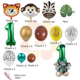 Christmas Gift 35pcs Jungle Safari Party Balloons Set Green Digital Balloon for Kids Birthday Party Decoration Aniaml Forest Party Supplies