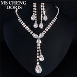 Cifeeo Christmas Gift Water Drop Rhinestone Long Pendant Full Crystal Silver Plated Necklace & Earrings Elegant Bridal Wedding Jewelry Set