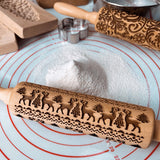 Christmas Rolling Pin With Pattern Reindeer Flower Wooden Baking Cookies Biscuit Fondant Cake Dough Engraved Embossing Roller