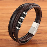 Christmas Gift Classic Multi-layer Luxury Style Stainless Steel Men's Leather Bracelet Hand-woven Customizable DIY Quality Drop Shipping