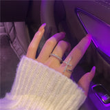 New Gothic Zircon Silvery Cross Shape Opening Ring For Woman Korean Fashion Jewelry Wedding Party Girl's Unusual Sexy Ring Set