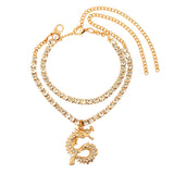 New Bling Dragon Crystal Tennis Chain Anklet for Women Fashion Gold Silver Color Rhinestone Anklet Foot Chain Jewelry Wholesale