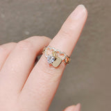 Design Sweet Zircon Heart Pendant Gold Opening Rings Korean Fashion Jewelry Wedding Girl's Luxury Set Accessories For Woman