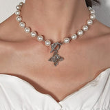 Cifeeo 2023 Heart Choker Pearl Necklace For Women Butterfly Necklaces Pendant Collar Chokers Chains Bead Necklace Women's Jewelry