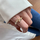 2022 New Design Opals Bamboo Shape Gold Adjustable Open Rings Korean fashion Jewelry Party Luxury Accessory For Woman Girls Gift