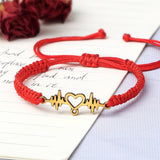 Christmas Gift Gold Heartbeat Cardiogram Bracelets Women Red Black Rope Handmade Weaving Lover Jewelry Bracelet Special Gifts for Best Friends