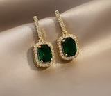 Luxury Exquisite Geometric Green Pendant Earrings For Woman Korean Fashion Jewelry Wedding Party Girl's Elegant Earrings