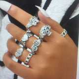 Gothic Vintage Silver Color Skull Angel Ring For Women 7PCS Vintage Ring Set Love Heart Charms Finger Jewelry Gift 2021 Trendy