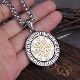 "Helm of Awe" and "Viking Vegvisir" Viking Rune Necklace with Stainless Steel Chain and pendant As Men Gift