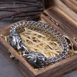 Never Fade Rock Viking Wolf Charm Bracelet Men's Stainless Steel Mesh Chain Gold Wolf Punk Bracelets Biker Jewelry