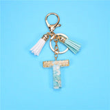 Fashion 26 Letters Resin Keychains for Women Gold Foil Pendant Charms Accessories Tassel Key Rings