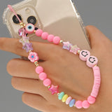 Back To School  Shinus Heishi Disc Beads Crystal Chain For Phone Mobile Phone Lanyard Smile Cell Phone Chains 2021 LOVE Letter String Wristband