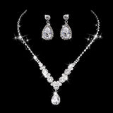 Cifeeo Christmas Gift Water Drop Rhinestone Long Pendant Full Crystal Silver Plated Necklace & Earrings Elegant Bridal Wedding Jewelry Set