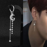 Mens Punk Earrings KPOP DNA Korean Stainless Steel Stud Earrings Moon Feather Cross Pendant  Rock Guys Hip Hop Unisex Ear Clip