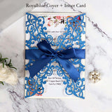 1pcs Glitter Paper Laser Cut Wedding Invitation Card Personalized Greeting Cards With Ribbon Birthday Party Wedding Decoration