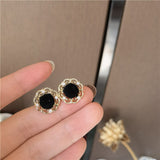 Cifeeo Korean New Small Fresh Pearl Flocking Earrings Fashion Temperament Round Earrings Women's Jewelry