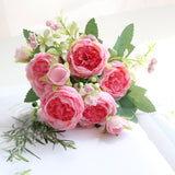 1 Bouquet 9 Heads Artificial Peony Tea Rose Flowers Camellia Silk Fake Flower Flores for DIY Home Garden Wedding Decoration